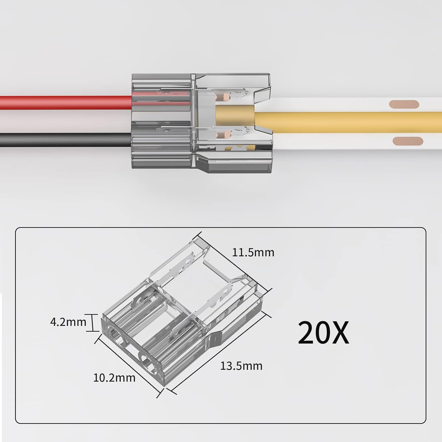 COB LED Light Strip Connectors 20pcs 10mm 2Pin Strip to Wires LED Tape Light Connectors,Transparent Solderless No Dark Area for LED Lights Connector DIY COB/SMD Strip Lights - Image 5