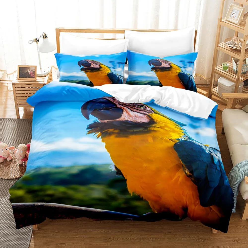 QBIDCSX Bedding Sets Single Parrots Bedding Sets Single Koala Duvet Cover 200x200cm with Zipper Closure, Hypoallergenic Quilt Cover with 2 Pillowcase for Boys Kids Girls