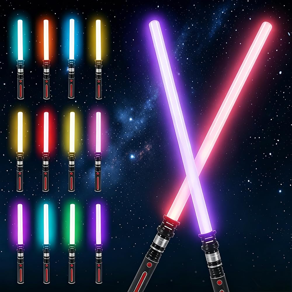 2Pcs Light Up Saber for Kids, 12 Color Changing Light Saber Toy Light Saber