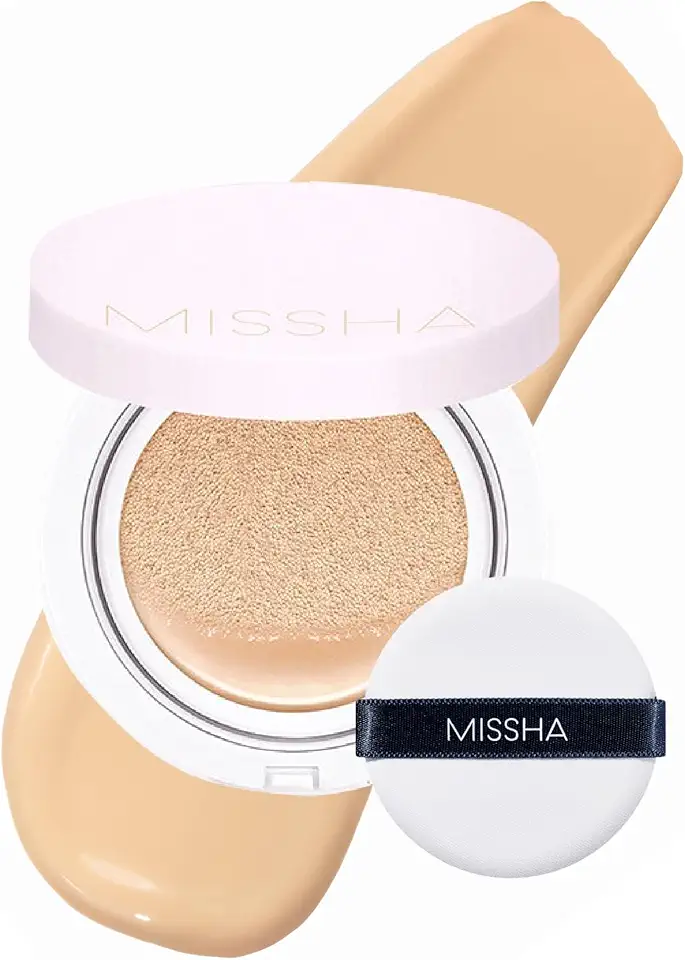MISSHA Base Magic Cushion No.23 Natural Bege para luz com tom de pele neutro - Cobertura impecável, acabamento orvalhado, fácil aplicação para todos os tipos de pele