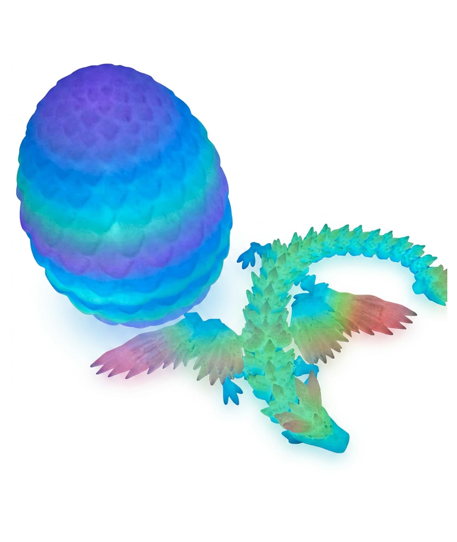 2-Piece 3D Printed Dragons and Horizontal Opening Dragon Egg Bundle Glow in the Dark Luminous Dragon Toy Figurine Desktop Decor Fantasy Model Collectible (Blue)-image-47