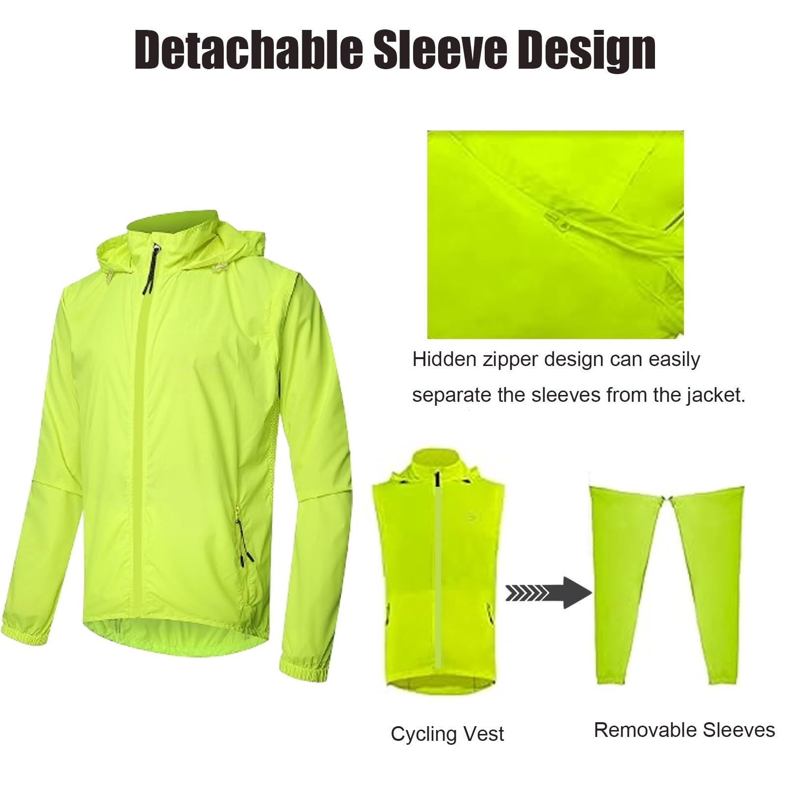 Chaqueta de ciclismo, chaquetas reflectantes impermeables y ligeras para hombres con capucha