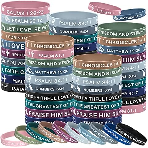 Minatee 60 Pcs Religious Silicone Bracelets Christian Scripture Bracelets Bulk Rubber Bible Verses Wristbands Scripture Inspirational Belief Wristbands Motivational Bracelets(Classic Colors) Cover