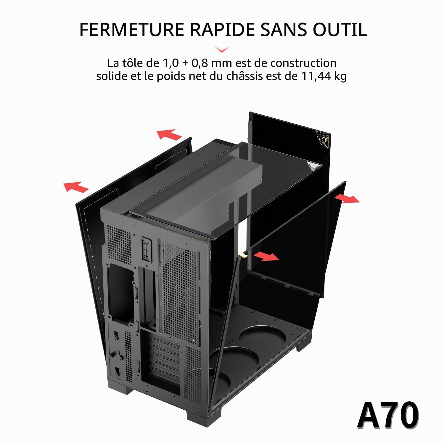 TR-Thermalright A70 Boîtier de vitrage panoramique - Gestion des câbles dissimulée + montage sans outil - Prend en charge les cartes mères ATX, M-ATX et ITX ainsi que les cartes graphiques jusqu'à 420