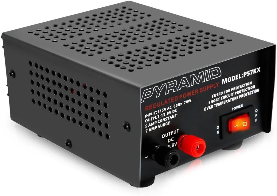 Pyramid Universal Compact Bench Power Supply – 5 Amp Linear Regulated Home Lab Benchtop AC-to-DC 12V Converter w/ 13.8 Volt DC 115V AC 70 Watt Power Input, Screw Type Terminals, Cooling Fan – PS7KX Pyramid Universal Compact Bench Power Supply – 5 Amp Linear Regulated Home Lab Benchtop AC-to-DC 12V Converter w/ 13.8 Volt DC 115V AC 70 Watt Power Input, Screw Type Terminals, Cooling Fan – PS7KX