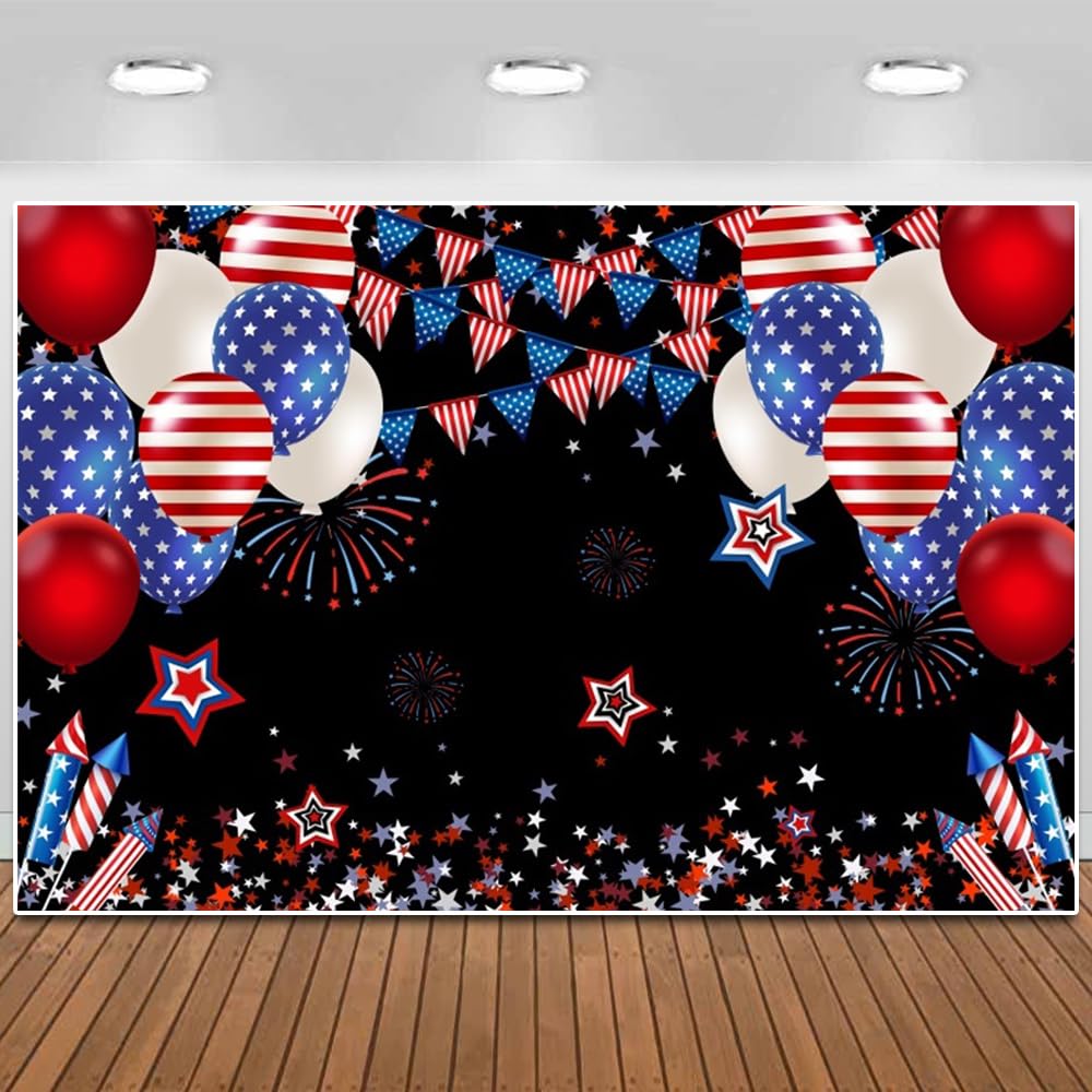 ChloropLastid Independence Day Backdrop 4th of July Photo Backdrops for Photography American Flag Background Stars and Stripes Ballon Veterans Day