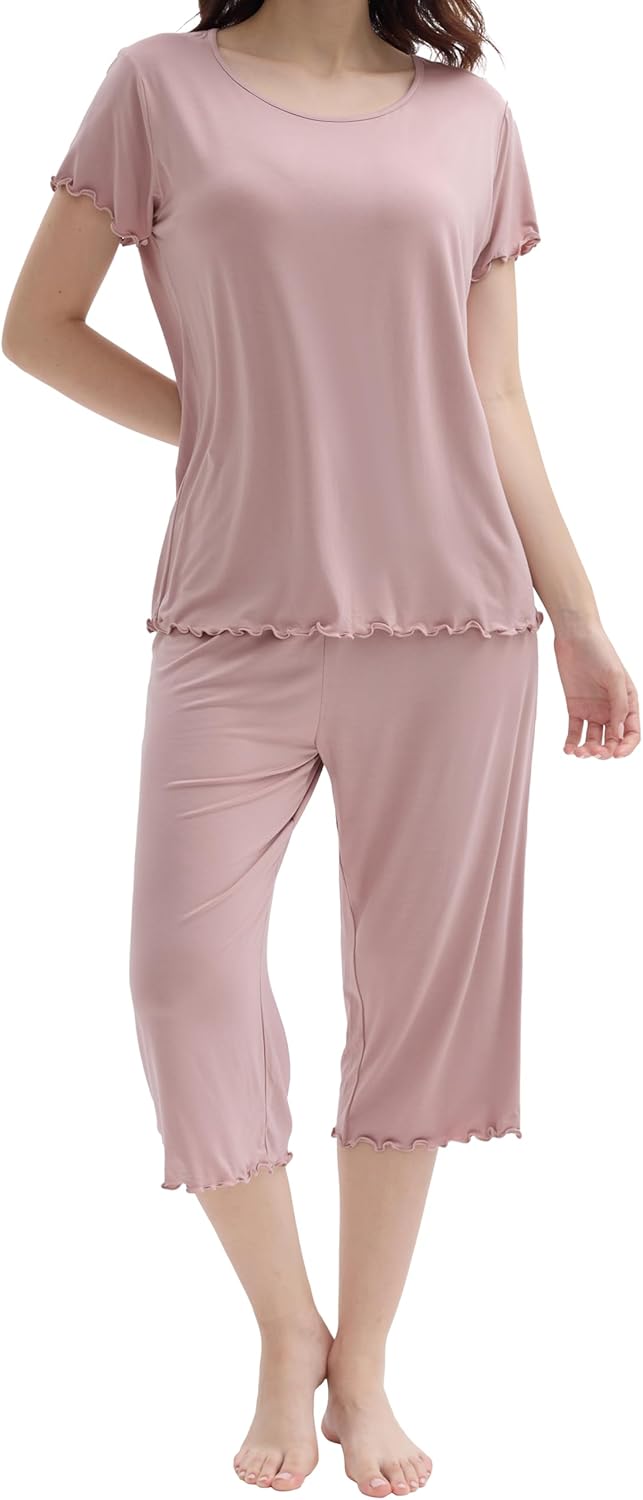 Joyaria Bamboo Viscose Pajamas Womens Short Sleeve Capri Pjs Set Cooling Lightweight Sleepwear S-XXL - Image 3