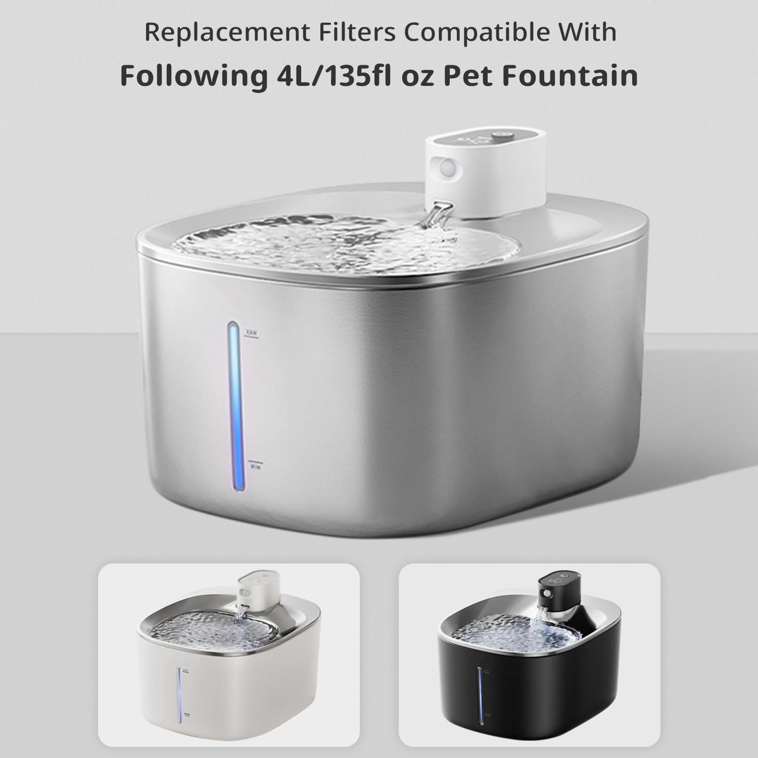 Filtro de fuente de agua para gatos, filtro de fuente de bebida para mascotas de 135 onzas líquidas/4 L, fuente de agua para gatos, 6 juegos de filtros de repuesto con esponjas 2