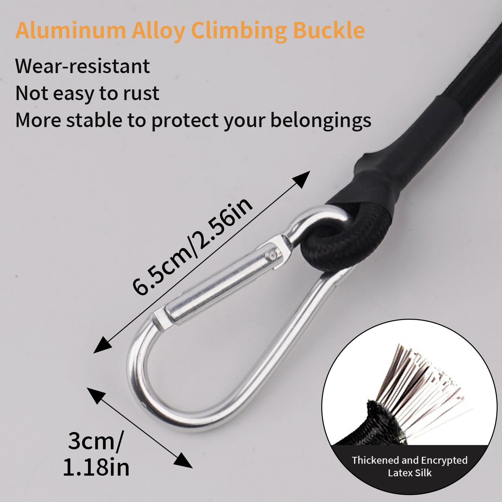 Adjustable Tensioning Elastic Strap With Carabiner, 100 Cm Expander With Carabiner Hook, Luggage Tensioner, Black, Set Of 4, 100% Latex Rubber Tensioner For Sun Sail, Tarpaulins, Garden, Bike, Car