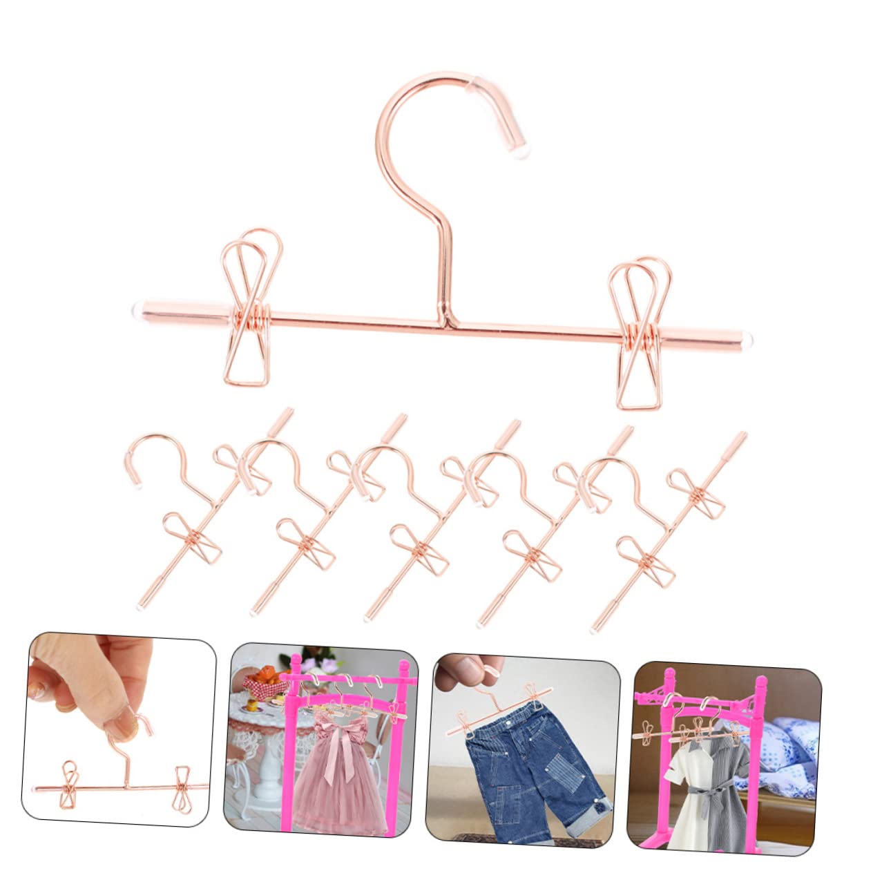 ABOOFAN Mini Perchas para Ropa De Muñecas Organizador De Ropa Miniatura Hangers Metálicos De Rosa Dorado para Muñecas Y Accesorios 6 Piezas X 5