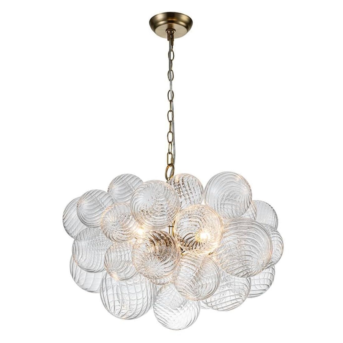 Photo 1 of HUOKU Neuvy 3-Light 23.6 in. W Brass Chandelier with Swirled-Glass Orb Cluster Bubble Ribbed Glass Chandelier for Living Room PD1045511L
