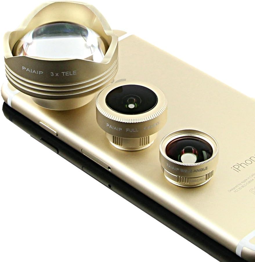 Ultra HD Professional Phone Lens Kit 4 in 1 180 Fisheye Lens + 0.63x Wide Angle Lens + 15x Macro Lens + 3x Telephoto with Clips for Iphone 5S SE 6 6S Plus Samsung S6 S7 Edge