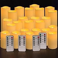 YOROXRG 24-Pack Waterproof Outdoor Flameless LED Candles with 4 Remotes & Timer - 4/5/6 Inch Realistic Flicker for Halloween, Weddings, Parties