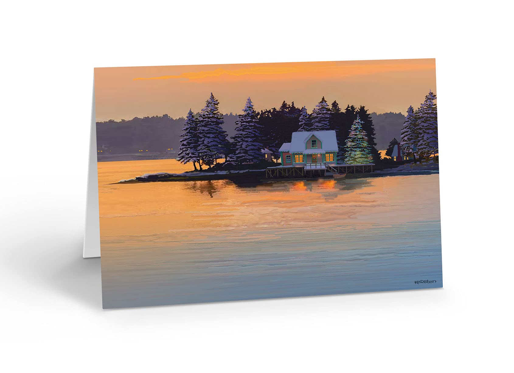 Christmas Lakehouse - 18 Boxed Holiday Cards & Envelopes - Lakeside Sunset (Standard)