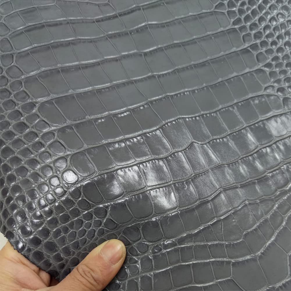 Aibote Hojas de piel de vaca auténtica en relieve, material de piel de vaca para manualidades de cuero (patrón de cocodrilo gris, 5 pies cuadrados (forma irregular))