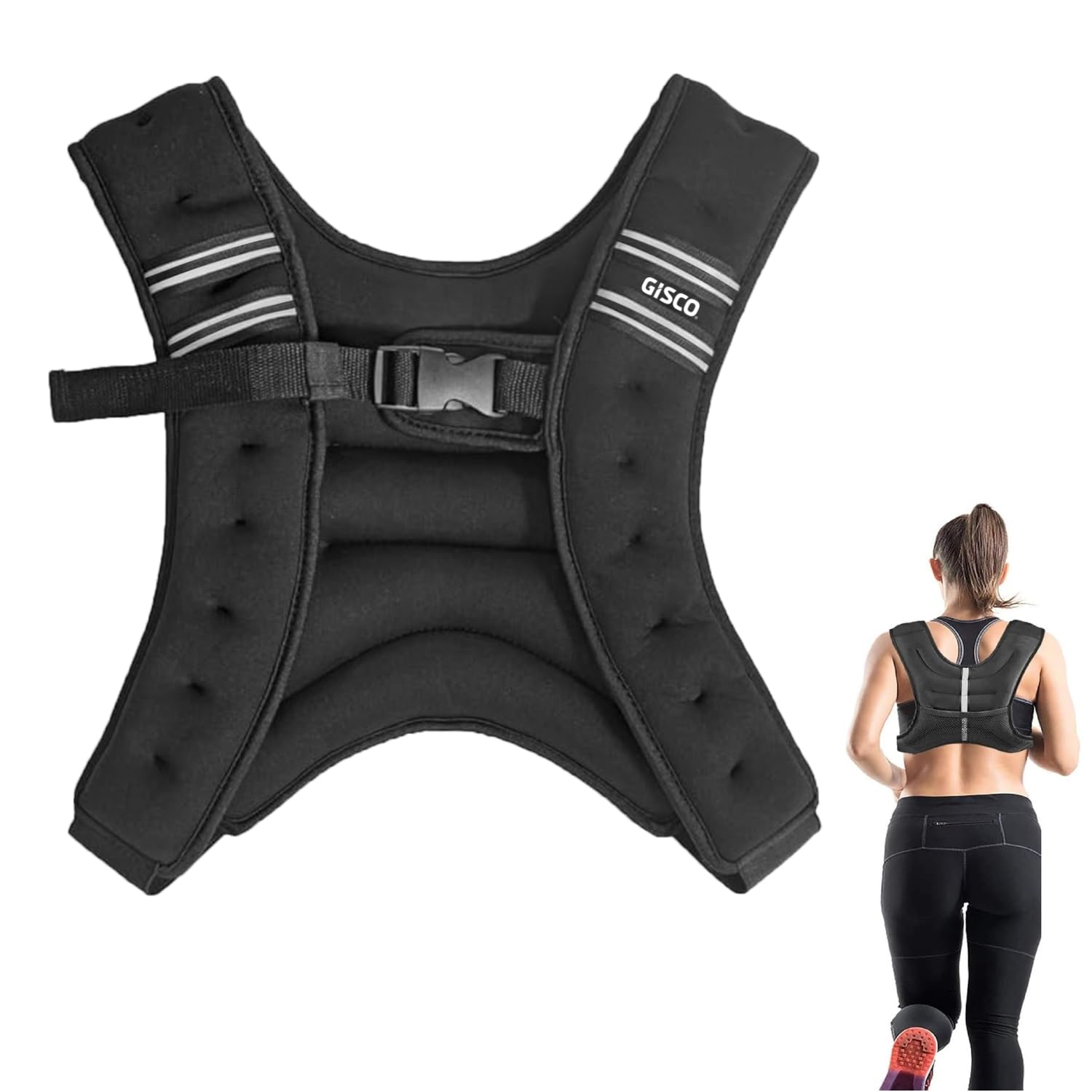 GISCO Durable Body Weighted Vest for Men & Women 5 Kg | Weight Vest with Reflective Stripe for Workout | Gym Equipment | Fitness jacket | Workout Equipment, Muscle Building (Black)-image-24