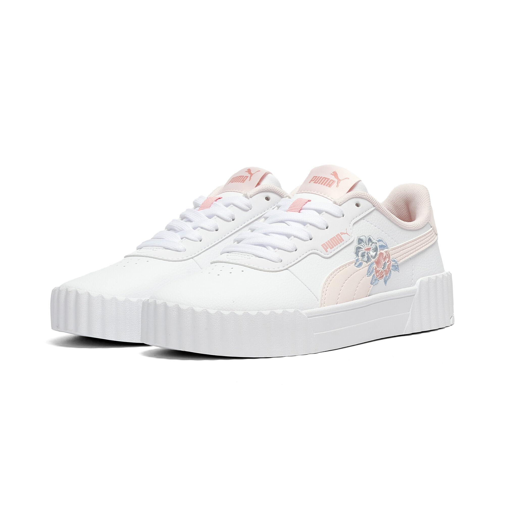 PUMA Carina 3.0 Floral JR Sneaker, White-Jasmine Flower-Seafoam, 4 UK