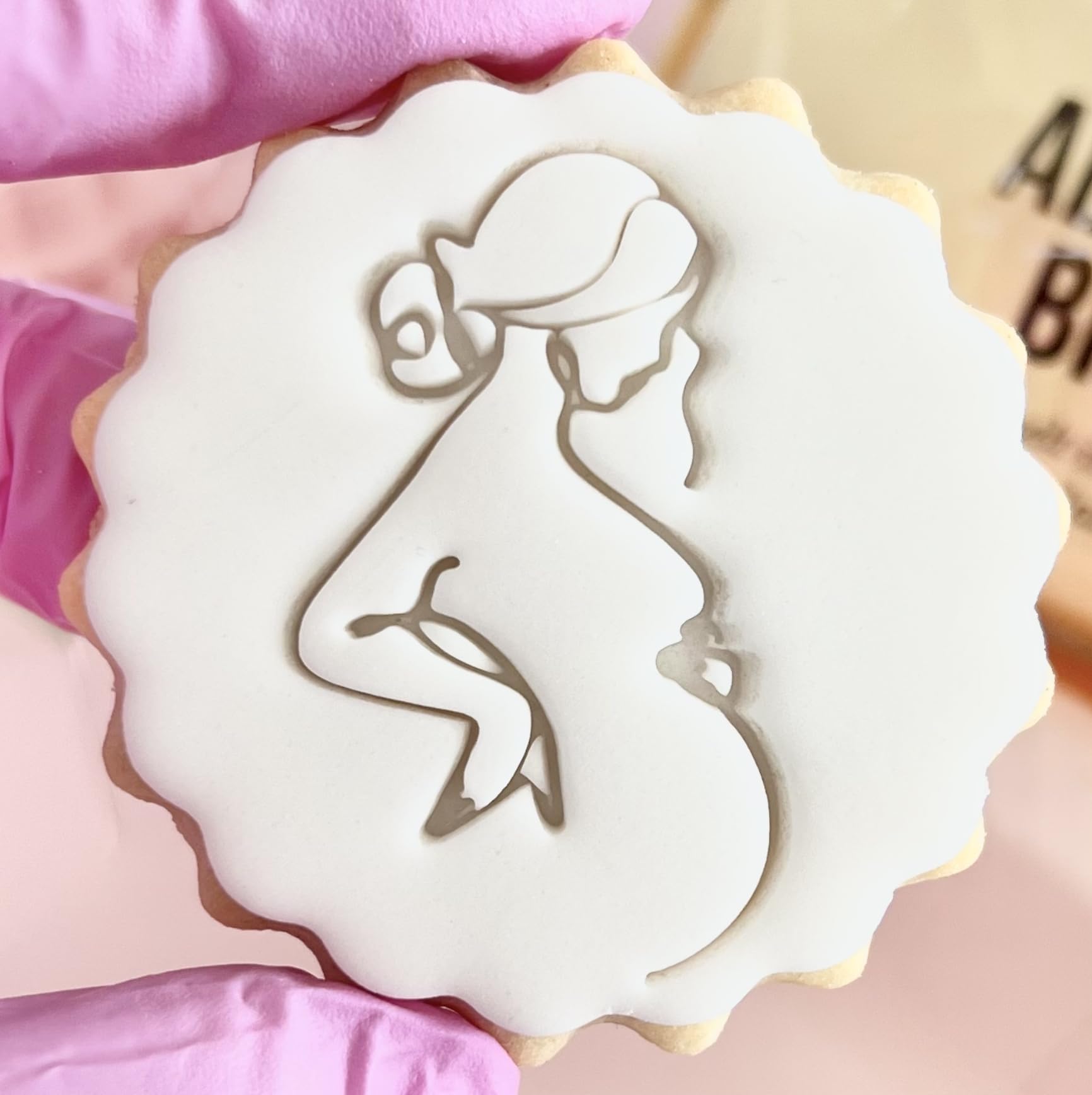 Baby Shower Pregnant Lady Fondant Stamp Embosser Biscuits Cookies fits m&s Biscuits Baby Girl or boy Hello World Decoration Marks and Spencers Free Matching Cutter