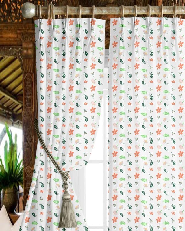 Image of Triple Pinch Pleated Blackout Curtains Thermal Insulated Room Darkening Curtains for Bedroom /Livingroom Pack of 2 Panels, Tiebacks, Hooks (Flower Printed)