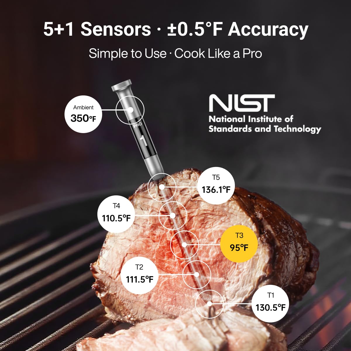 ThermoMaven 3000FT Smart Wireless Meat Thermometer, Sub-1G Long Range, 6 Sensors NIST Certified Accuracy, 2 Thin Probes, Standalone Base with Large LCD for Grill, Smoker, Oven, BBQ - Image 4