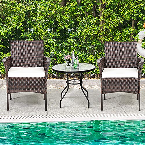 Tangkula 2 Pieces Patio Wicker Chair, Outdoor Pe Rattan Armchairs With Removable Cushions, Patio Dining Resin Wicker Chairs For Garden, Poolside, Lawn, Porch And Backyard (Mix Brown) #TOP1