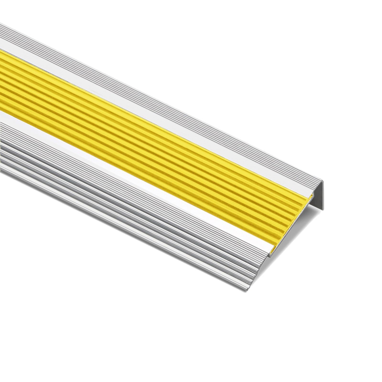 Protector escalera aluminio antideslizante, tira L reforzada, instalación autoadhesiva fácil, acabado decorativo, válido para peldaños de baldosa, madera, alfombra(Yellow 60x21mm,1.2m/47in)