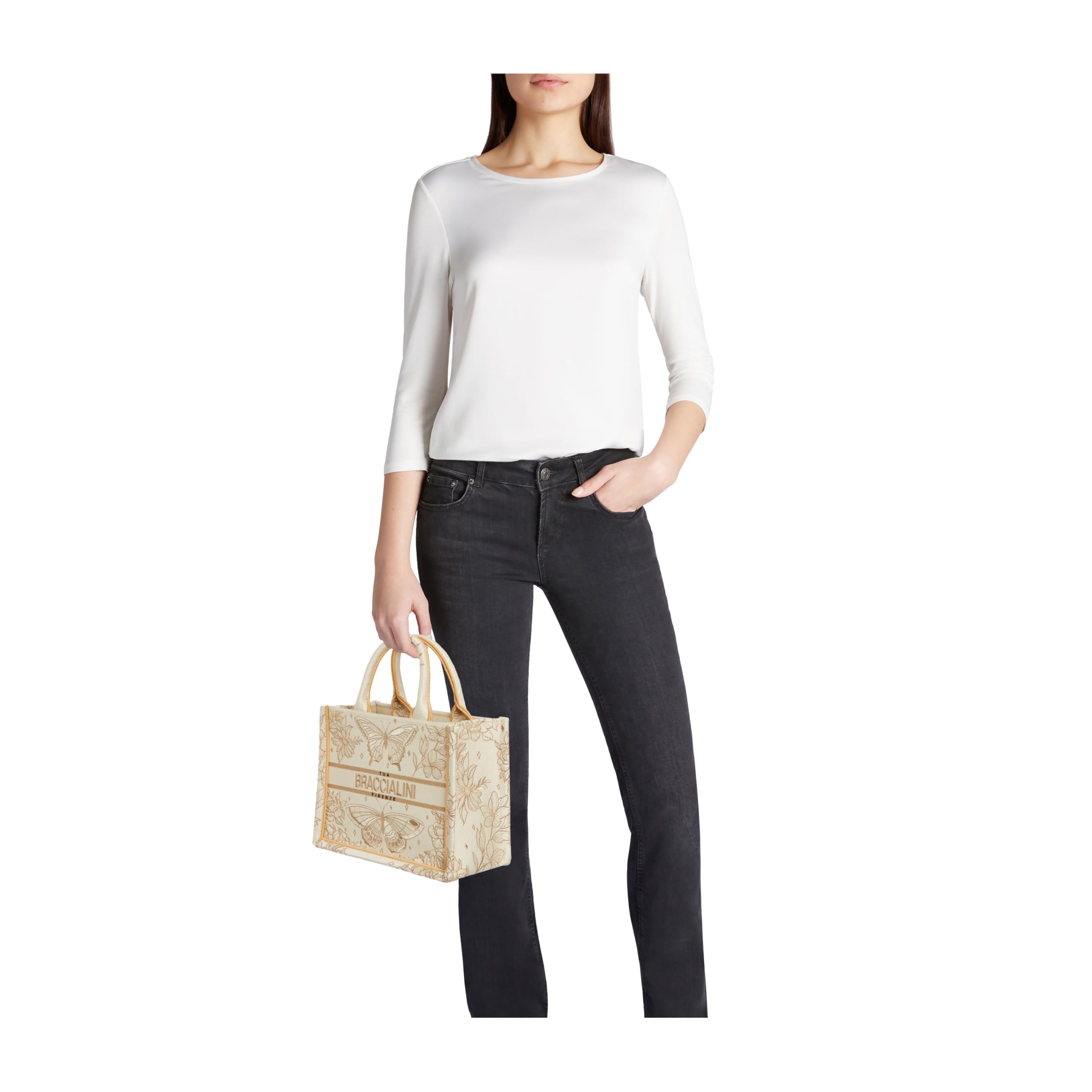 Braccialini Borsa a Mano Donna Linea Queen firmata Tessuto con Pochette