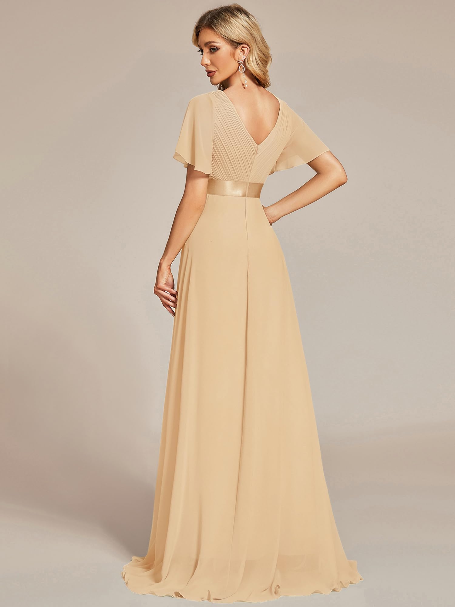 Ever-Pretty Robe de Soir e en Double V-col et Manches Courtes Champagne 34