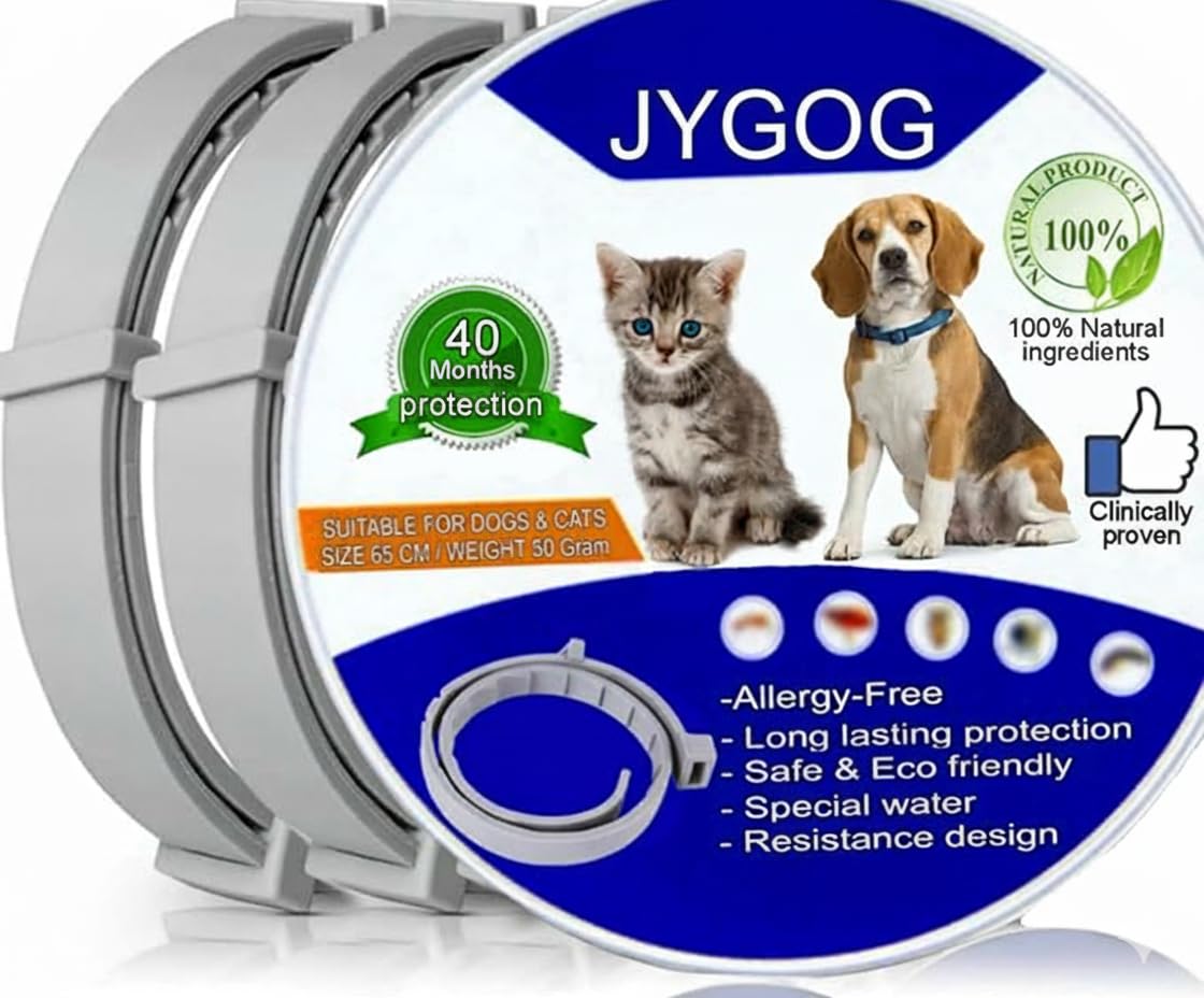 JYGOG Dog Flea & Tick Collar for Dogs | Dog Tick Remover Collar | 8 Months of Protection | Water-Resistant | Safe & Effective for All Breeds | Made with Natural Ingredients