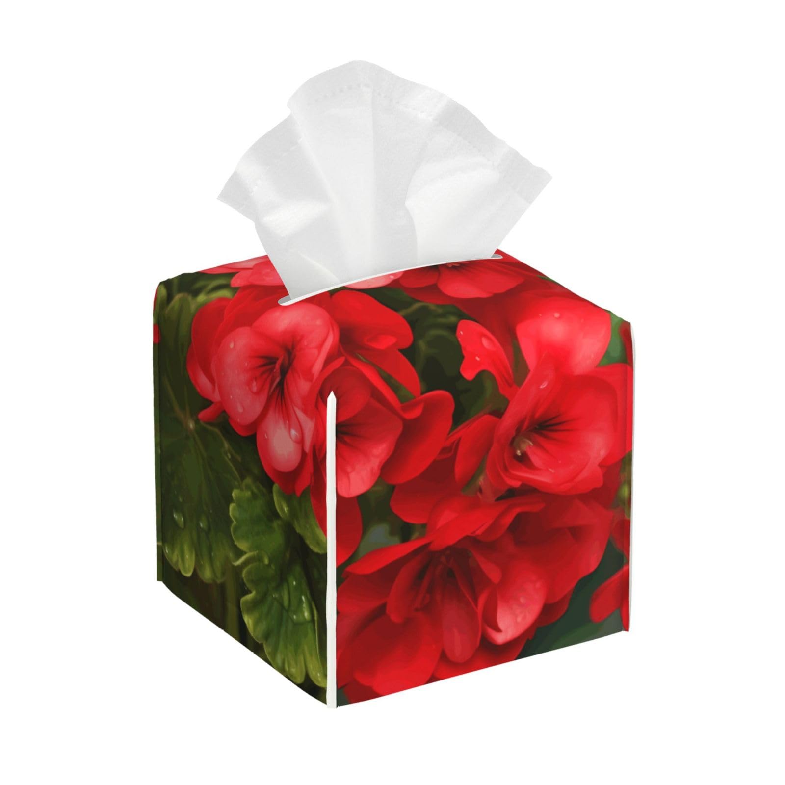 Red Geraniums Tissue Box Cover Square Cube Boxes