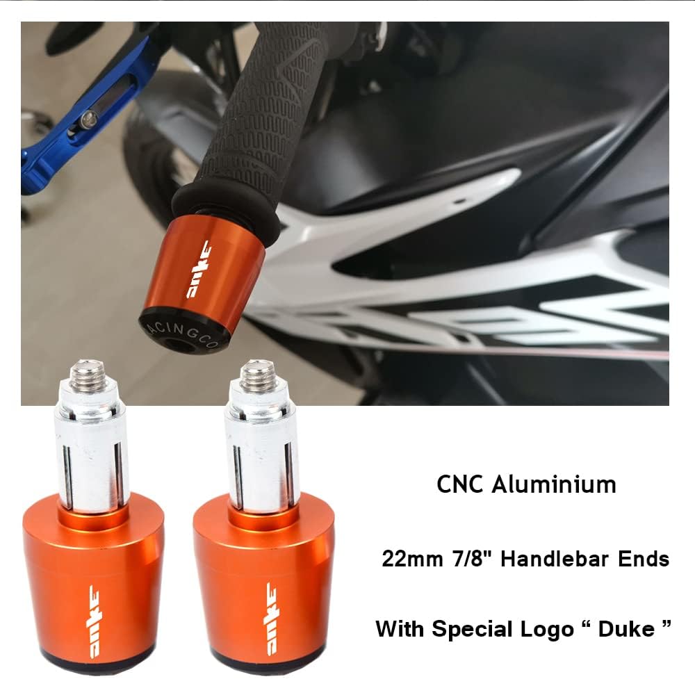Duke Embout De Guidon 22mm 7/8' Moto Poignée de Terminal pour Duke 125 250 390 790 Adv 1190 1290 (Orange)