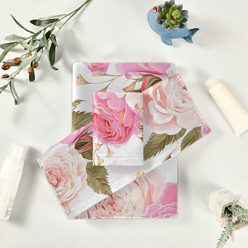 Miniatura 6 de susiyo Juego de toallas de baño de 3 piezas, suaves y altamente absorbentes, hermosas toallas de baño florales rosas rosas toallas de baño, toallas