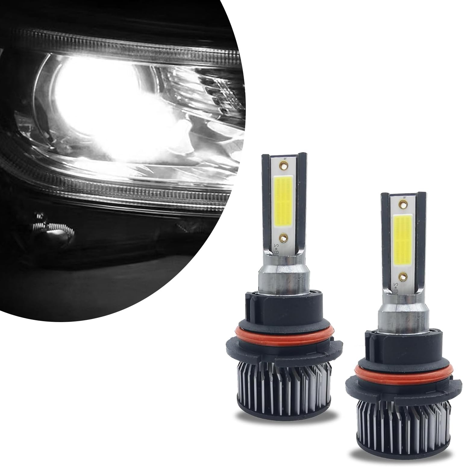 2 PCS 9007 Car LED Fog Light, 35mm x 84mm x 25mm 38W 6000K 6000LM IP68 Waterproof High-brightness COB Wafer Bulb, Auto Auxiliary Lighting Accessories, Compatible with Most Car Models (White)