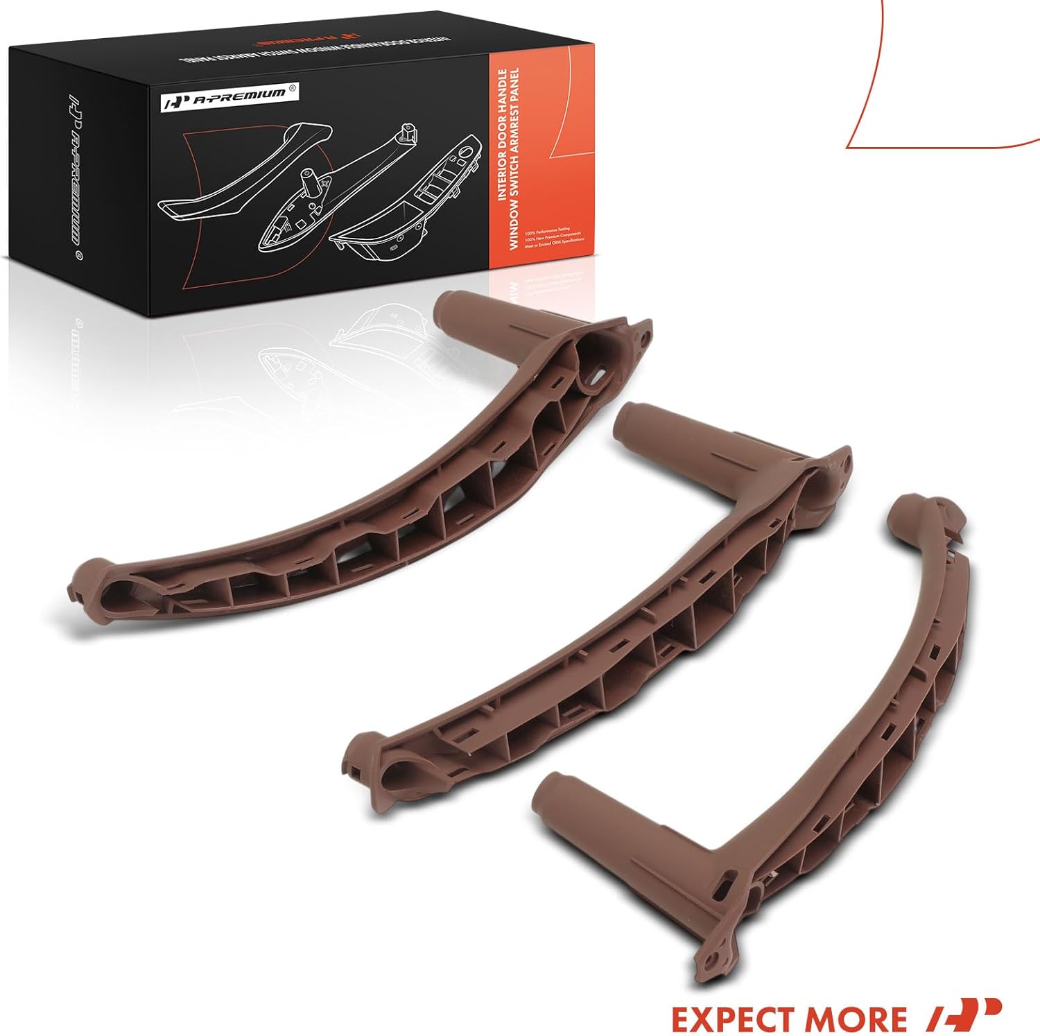 A-Premium Door Armrest Interior Door Pull Handle Panel Compatible with BMW X5 2007-2013, X6 2008-2014, Driver & Passenger Side, Red Brown, 3-PC Set