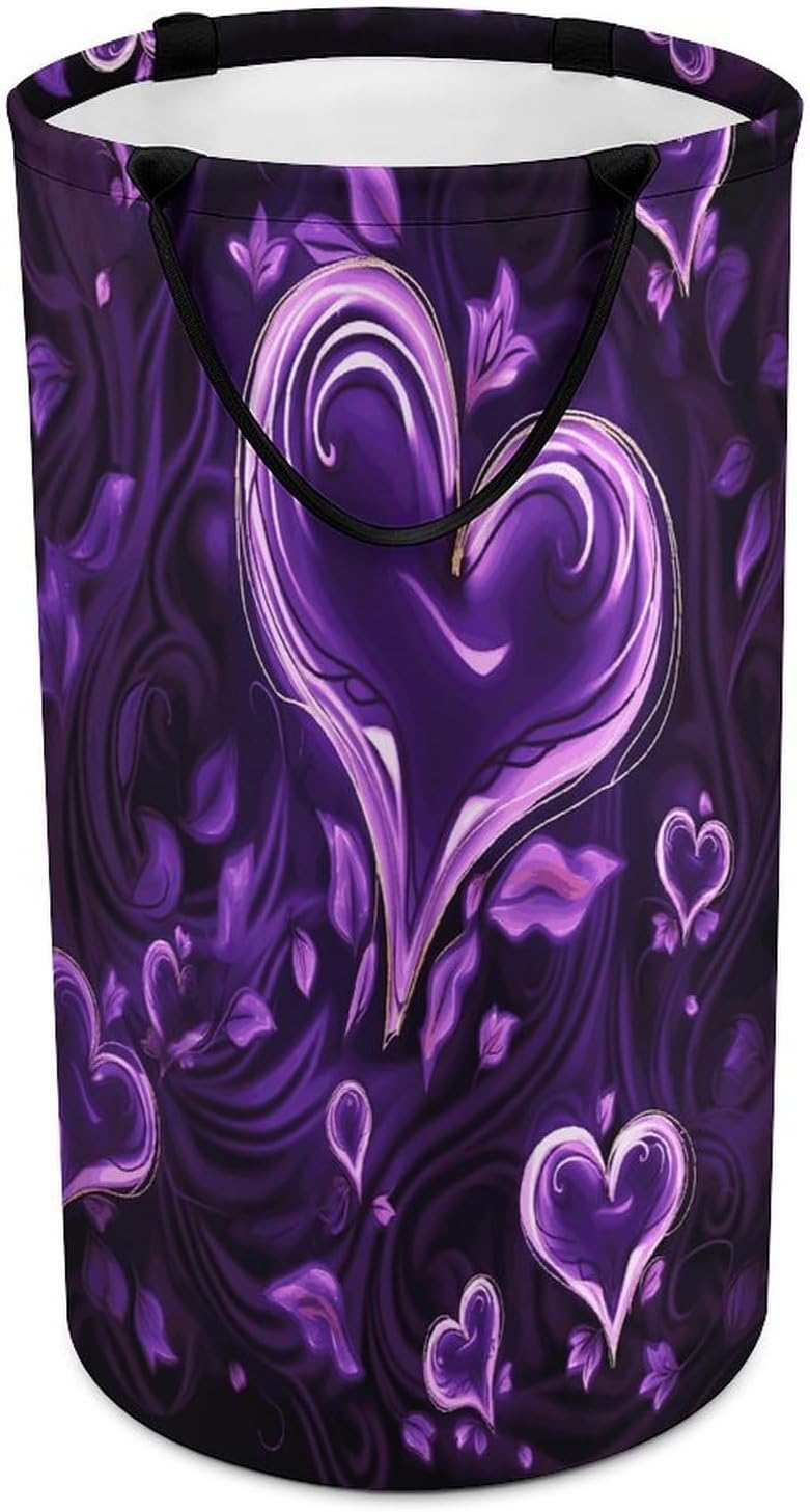 Purple LoveLaundry Hamper - Large Dirty Clothes Bag.Storage Basket for Easy Carry Handles. Large Clothes Basket with Handles, Clothing Storage Bucket Toy Organizer for Bathroom Bedroom Dorm.