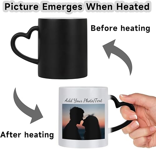 Miniatura 7 de Taza mágica personalizada con foto y texto, 11 onzas, taza personalizada con fotos sensibles al calor, tazas de cerámica que cambian de color de