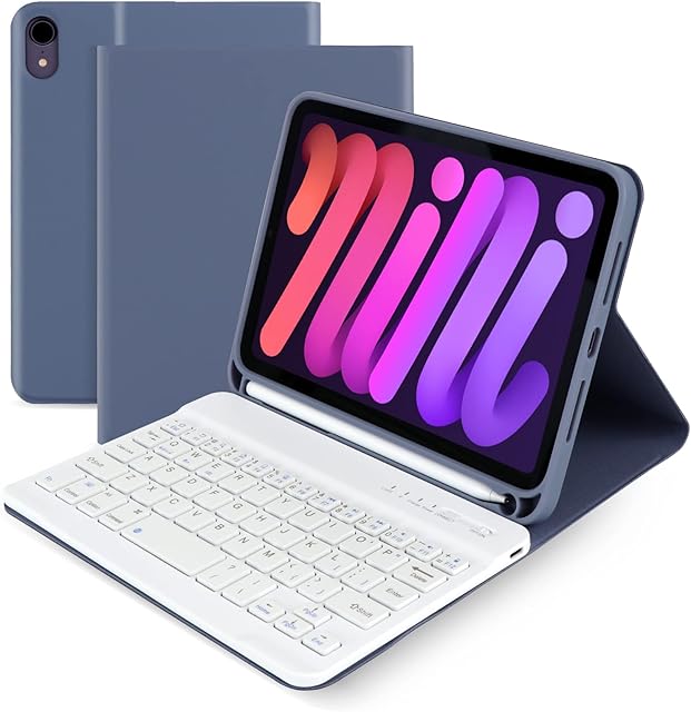 Lively Life iPad Mini 6 Keyboard Case, Bluetooth Keyboard for iPad mini 6th generation 8.3 inch, Protective Case with Detachable Wireless Keyboard, Built-in Pen Holder - Blue