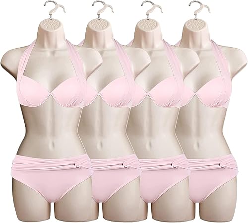 Miniatura 35 de DisplayTown Maniquí femenino a la cadera, torso largo, espalda hueca, cuerpo apilable, con gancho para colgar, para exhibición de camisetas, Blanco
