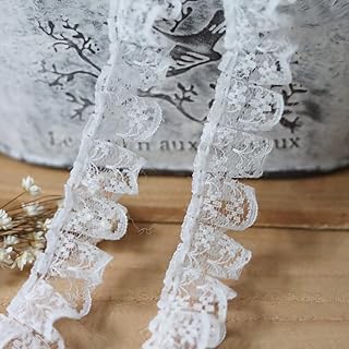 10 Yard Pleated Net Lace Edge Gathered Mesh Trim Ribbon 1-2/5 inch Vintage Style Edging Trimmings Fabric Embroidered Applique Sewing Craft Wedding Bridal Dress Cake Card DIY Art Decoration (White)