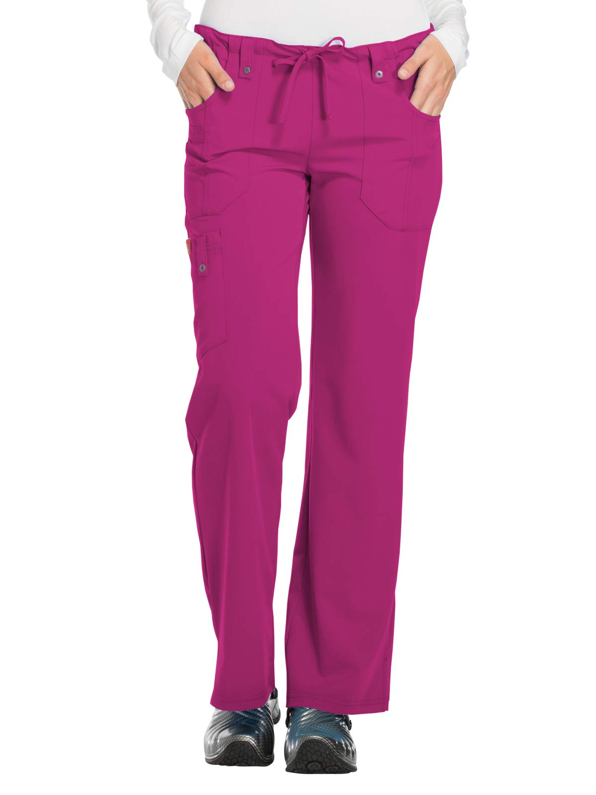 Dickies Xtreme Stretch Women Scrubs Pant Mid Rise Drawstring Cargo 82011, M, Berry