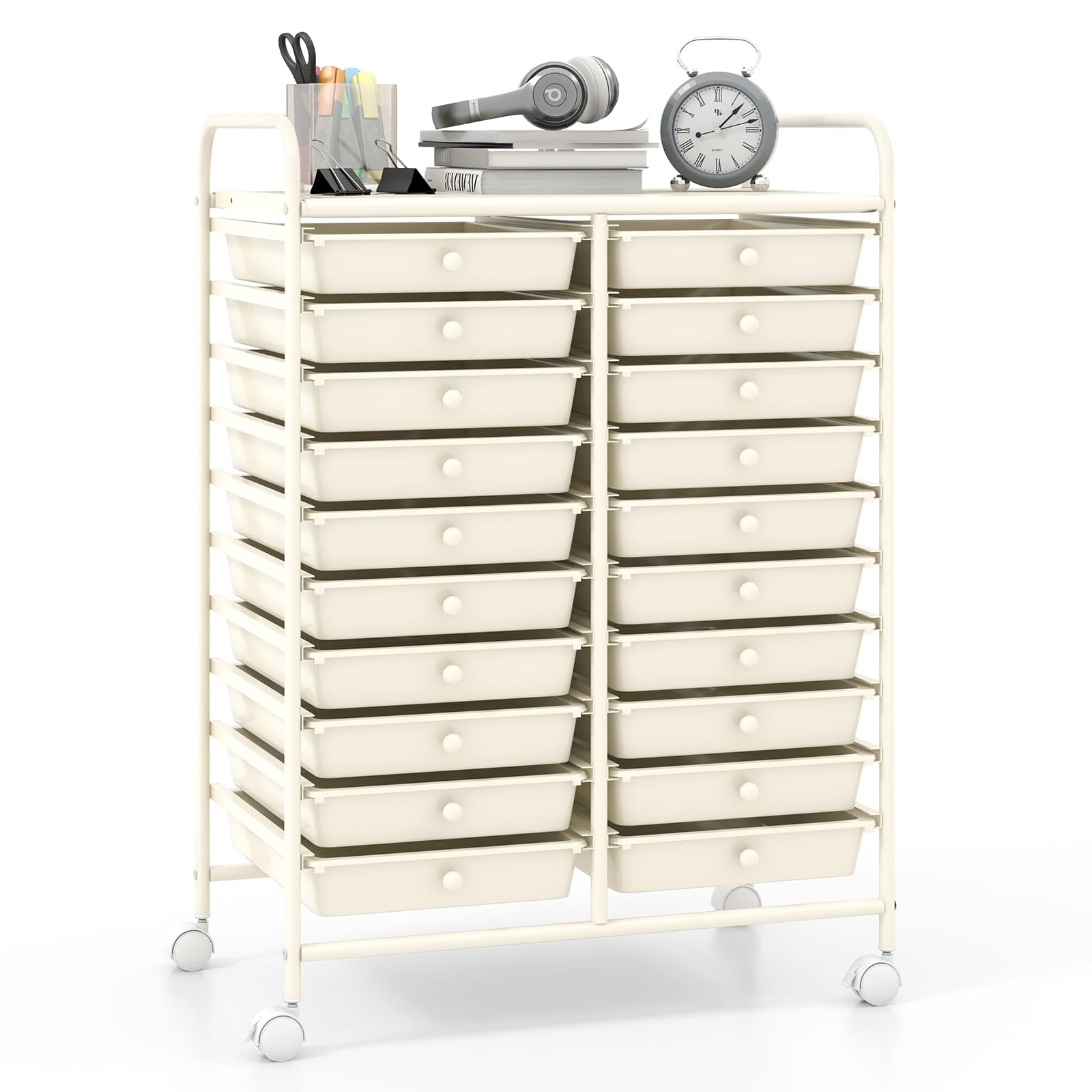 GiantexUK 20 Drawers Storage Trolley, Multipurpose Mobile Rolling Cart with Lockable Wheels, Rolling Utility Shelving Organizer Unit for Home Office Salon (White)