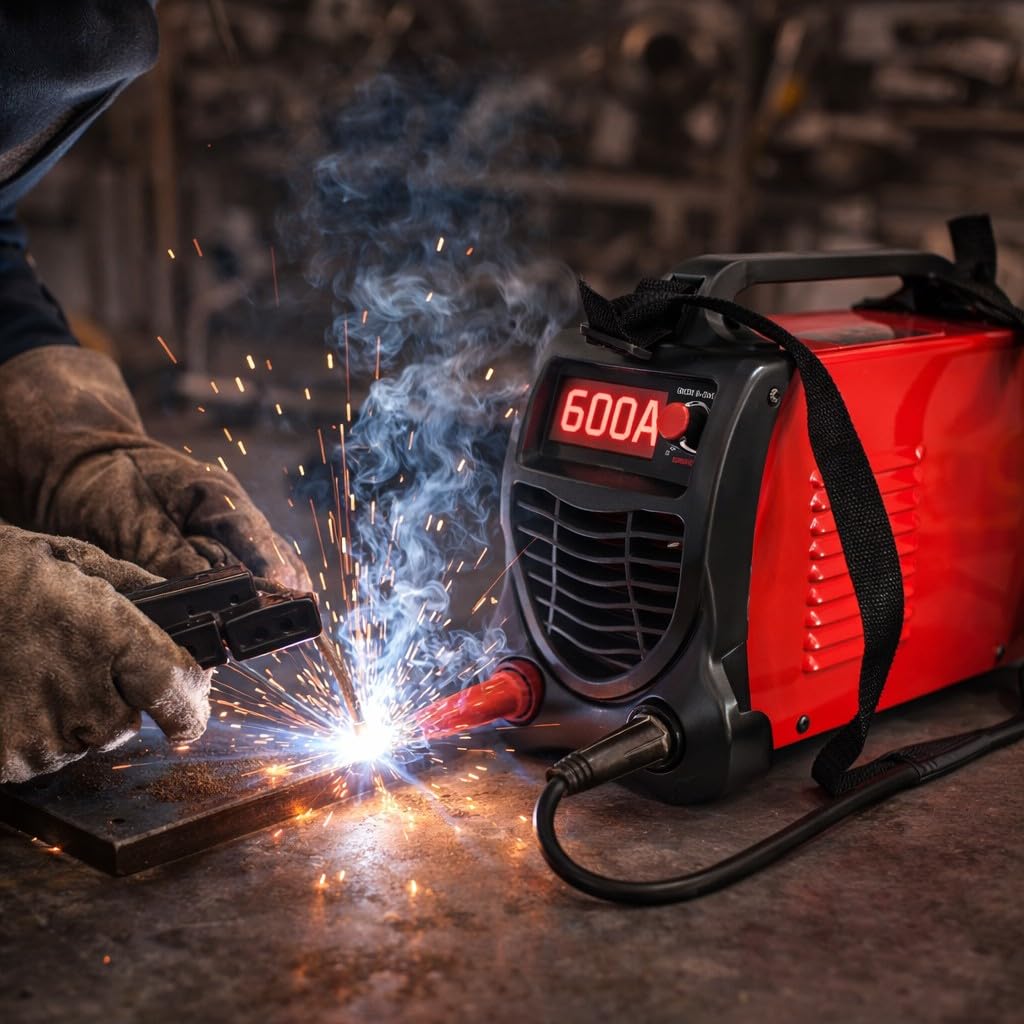 Saldatrice inverter ad Elettrodo 600 Ampere Con Ventilazione Saldatura ad Arco Ampio Display LCD Digitale Saldatrice Elettrica Portatile per Fabbro con Cavi e Maschera in Valigetta