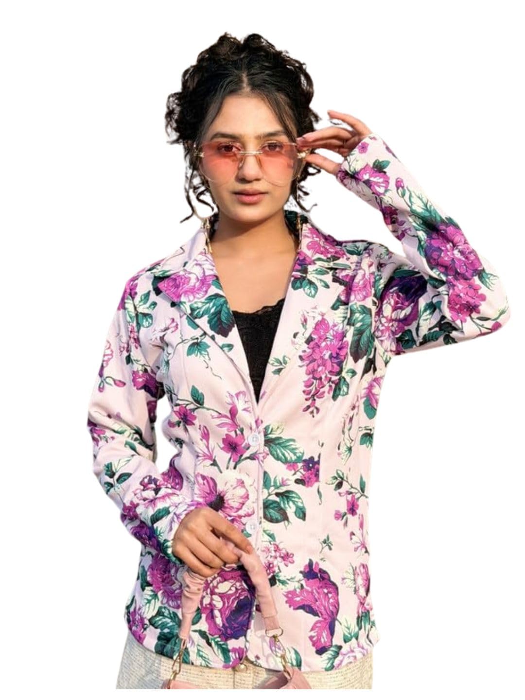 Women's Fleece Floral Print Multicolor Regular Fit Coat - Full Sleeve Regular Overcoat for Office, Casual, Festive & Party (12354)-image-29