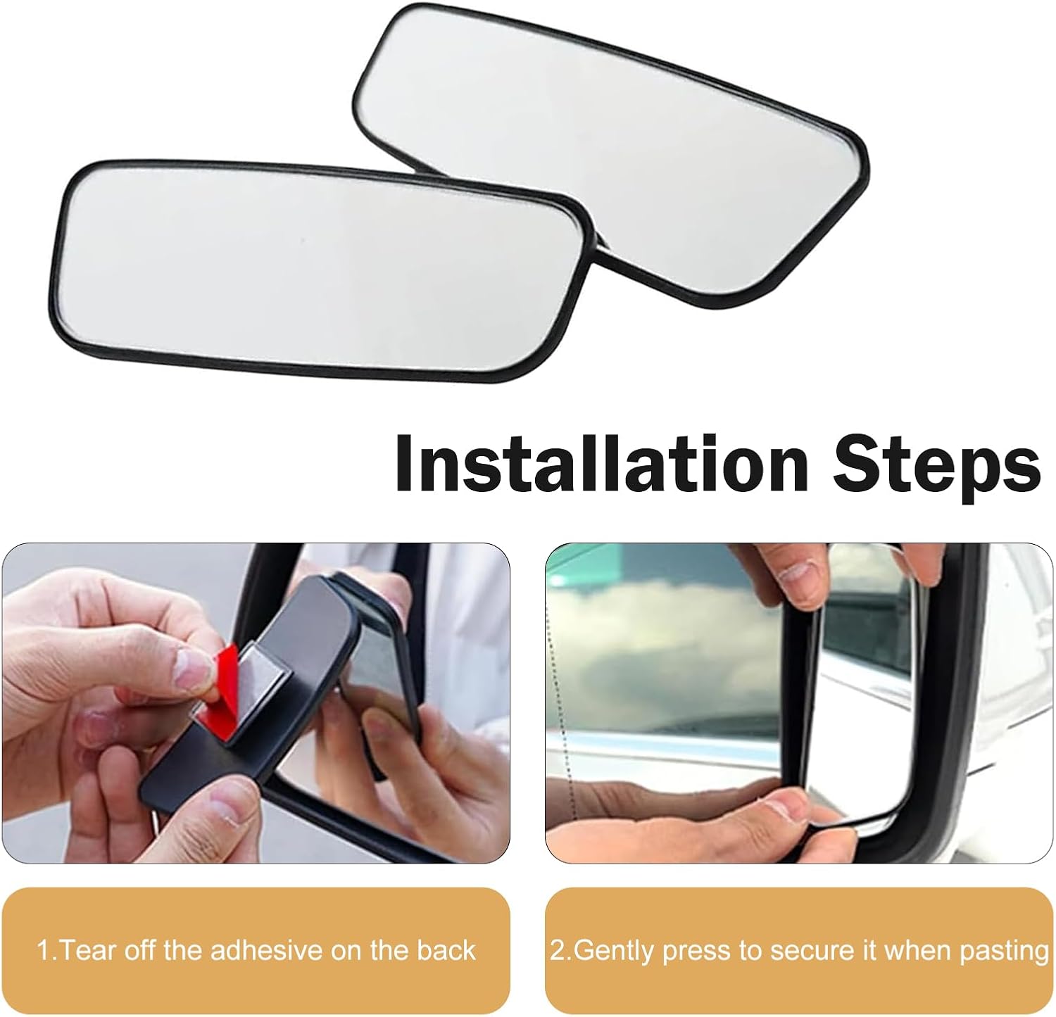 2 PCS Blind Spot Mirror, Rectangular Wide-angle Adjustable Car Side Mirrors, High-definition Self-adhesive Auxiliary Rearview Mirror, Universal for Most Cars, Trucks, SUVs (Black)
