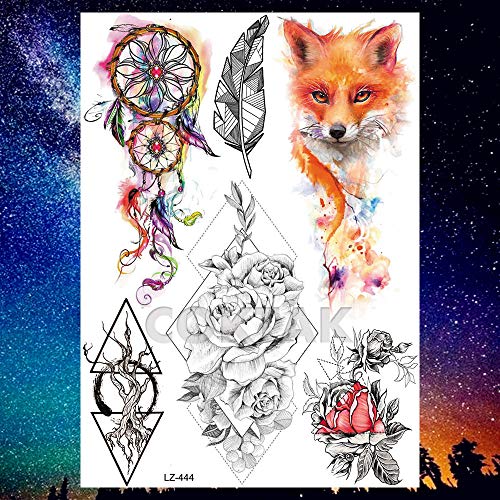 COKTAK 6 Pieces/Lot Large 3D Flower Rose Temporary Tattoos Stickers For Women Girls DOT Pattern Sexy Body Art Big Arm Tatoo Lavender Black Geometric Watercolor Tattoo Daisy Peony Sweetpea Lily Flora