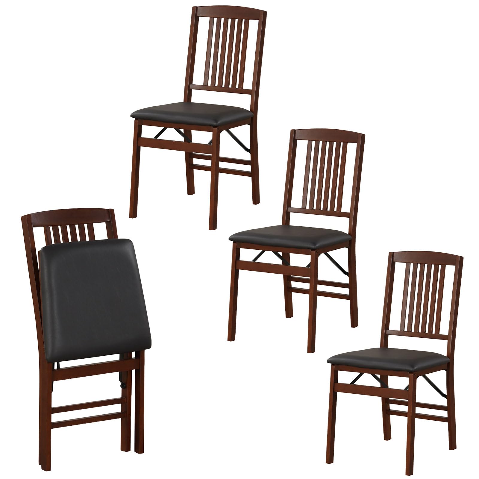 Giantex Folding Dining Chairs Set of 4, Foldable Wood Kitchen Chairs with Padded Seat, Max Load 420 Lbs, No Assembly, Wooden Dining Room Chair,