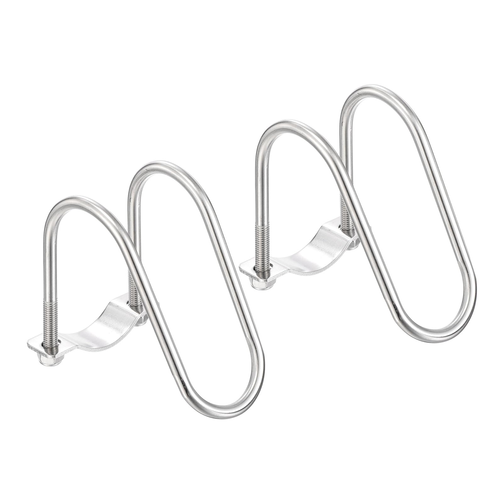 sourcing map 2pcs Cross Pipe Clamp 42mm x 50mm (1.65" x 1.97") M8 304 Stainless Steel U-Shaped Tube Buckle Crossover Steel Pipe Connector for Farm Greenhouse Awning Frames Nursery Fence