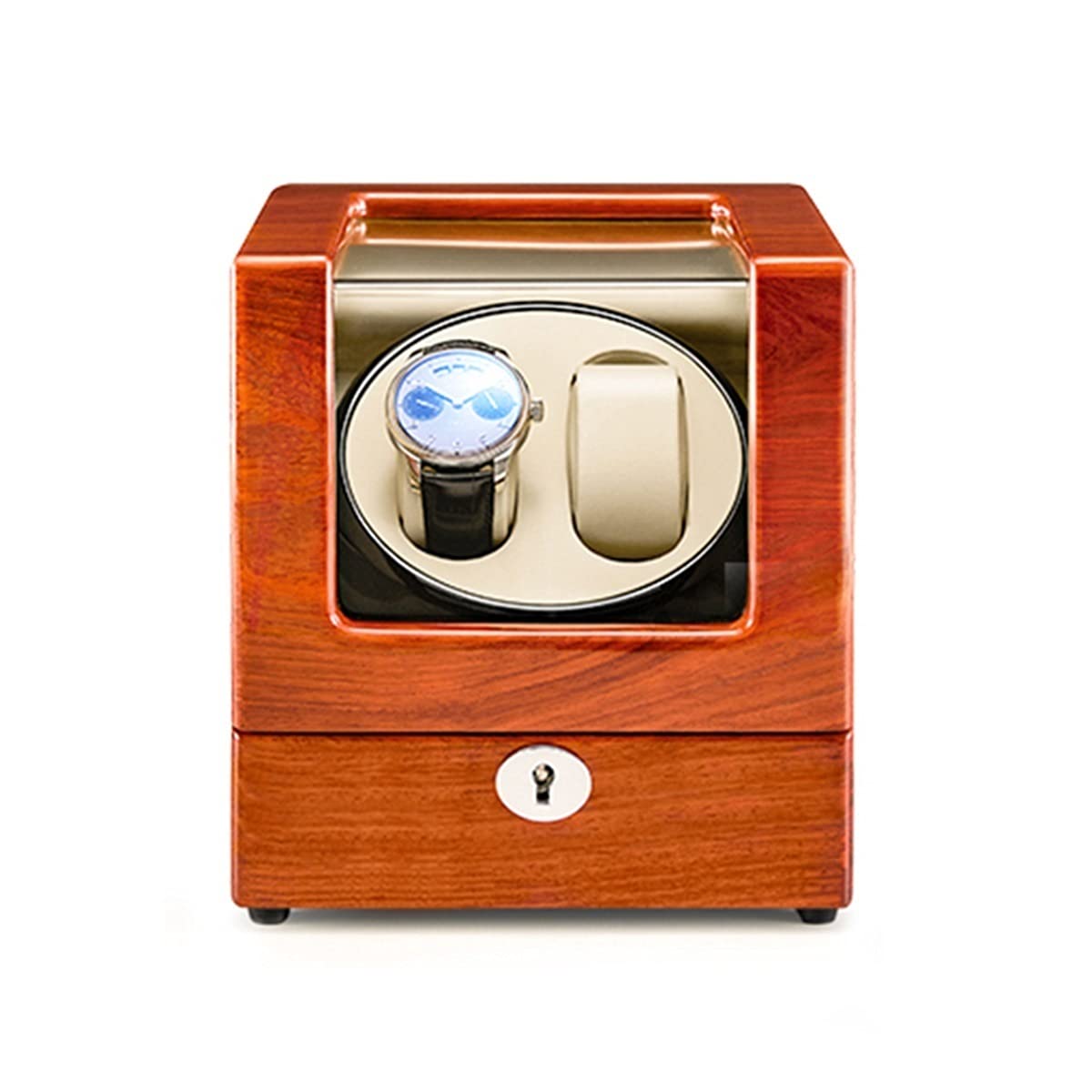 Uhrenaufbewahrungsbox aus Massivholz mit Doppeluhrenbeweger, leisem Motor und flexiblem Uhrenkissen, automatische Uhrenaufbeweger-Aufbewahrungsbox, Rosenholz + Beige, Ros，Rosewood+White