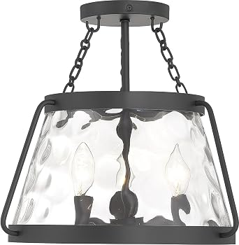Savoy House 6-1802-3-89 Crawford Vintage Traditional Coastal Clear Water Glass Semi-Flush, 3-Light 180 Total Watts, 14" H x 15" W, Matte Black