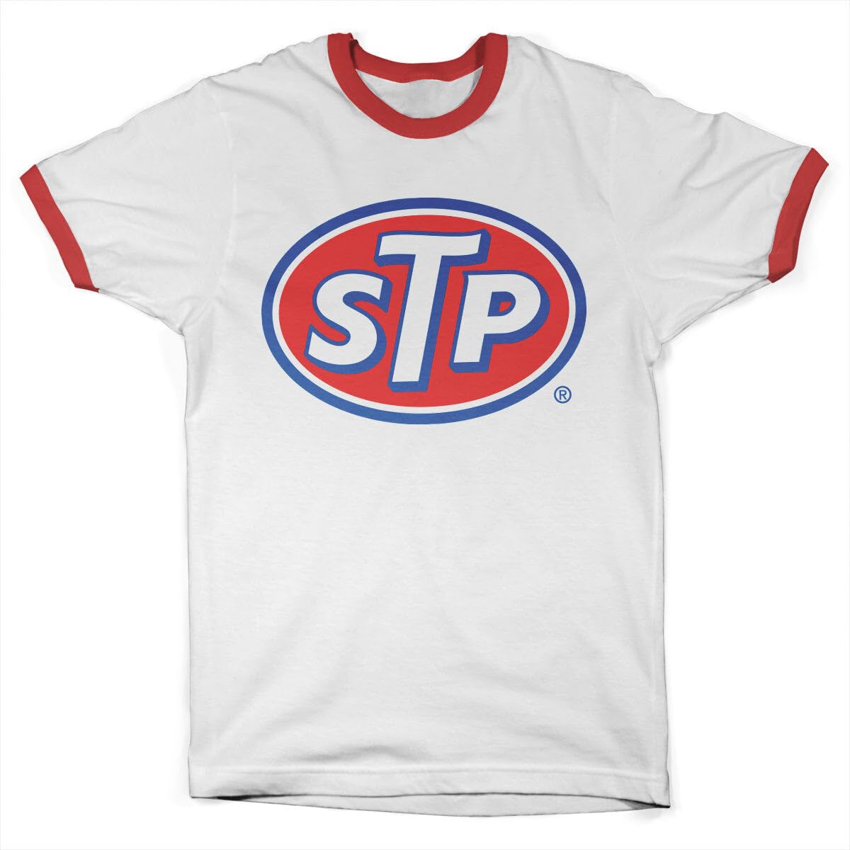 STP Officially Licensed Classic Logo Ringer Mens T-Shirt (White-Red), XX-Large